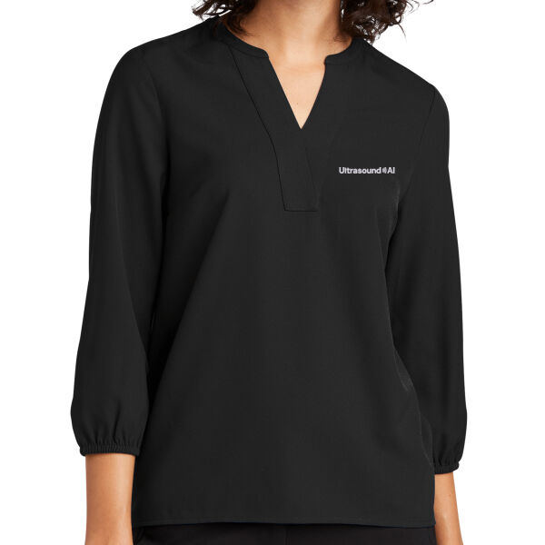 Ultrasound AI Embroidered - Women's Stretch Crepe 3/4 Sleeve Blouse Thumbnail
