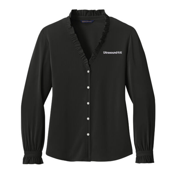 Brooks Brothers UltrasounAI Embroidered- - Women's Long Sleeve Ruffle Collar Blouse Thumbnail