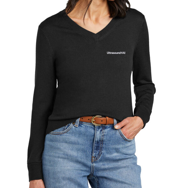 Brooks Brothers UltrasounAI Embroidered- - Women's Washable Merino V Neck Sweater Thumbnail