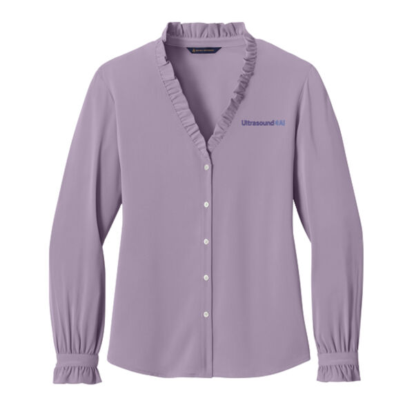 Brooks Brothers UltrasounAI Embroidered- - Women's Long Sleeve Ruffle Collar Blouse Thumbnail